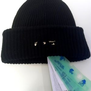 OFF-WHITE BRAND RIBBED BEANIE HAT